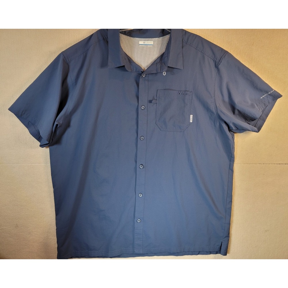 Columbia PFG Short Sleeve Fishing Shirt Blue Men's 2XL Vented Back Button Up
